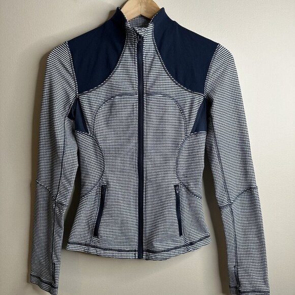 Lululemon Forme Jacket Womens Size 2 Navy Blue White Gingham Athletic Stretch - Picture 2 of 13
